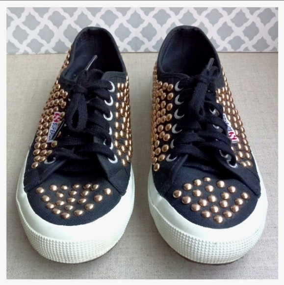 Superga Women US 8 Black Studded Lace-Up Shoes - Picture 3 of 8